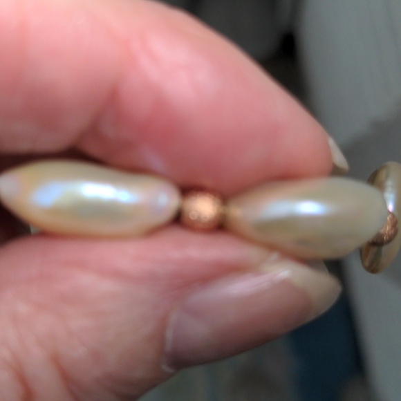 Lustrous Baroque Pearl& Rose Gold Bead Bracelet, Crystal Ball Clasp, 7", New - Picture 9 of 10